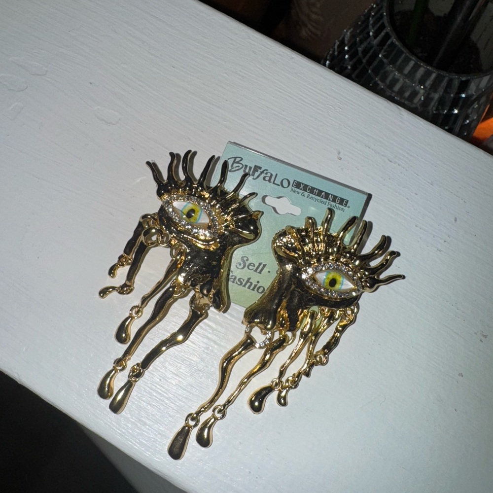 Buffalo Exchange Metallic Gold Dripping Eye Statement Earrings